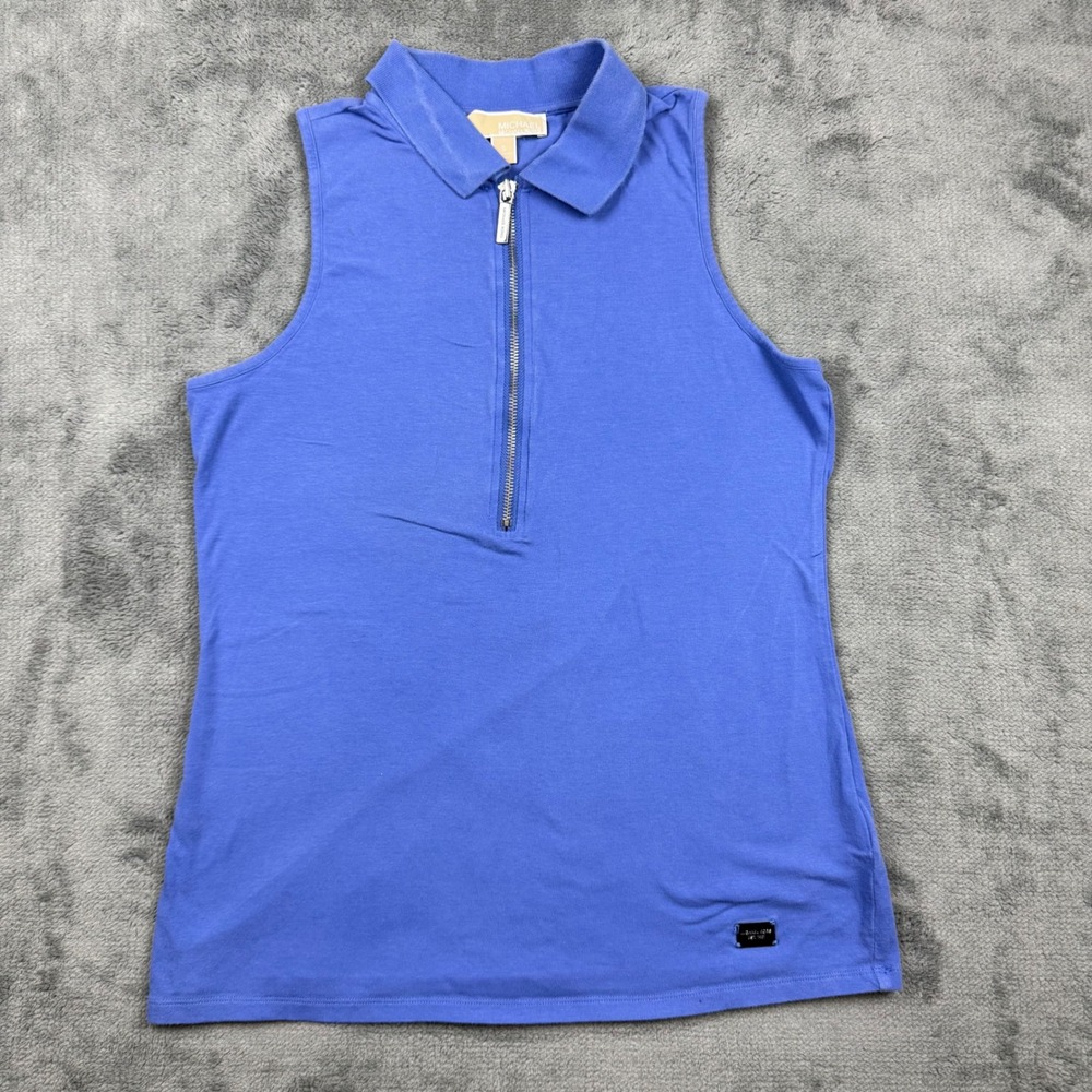 Michael Kors Womens Blue Sleeveless Half Zip Polo Top Shirt Size S Cotton Blend